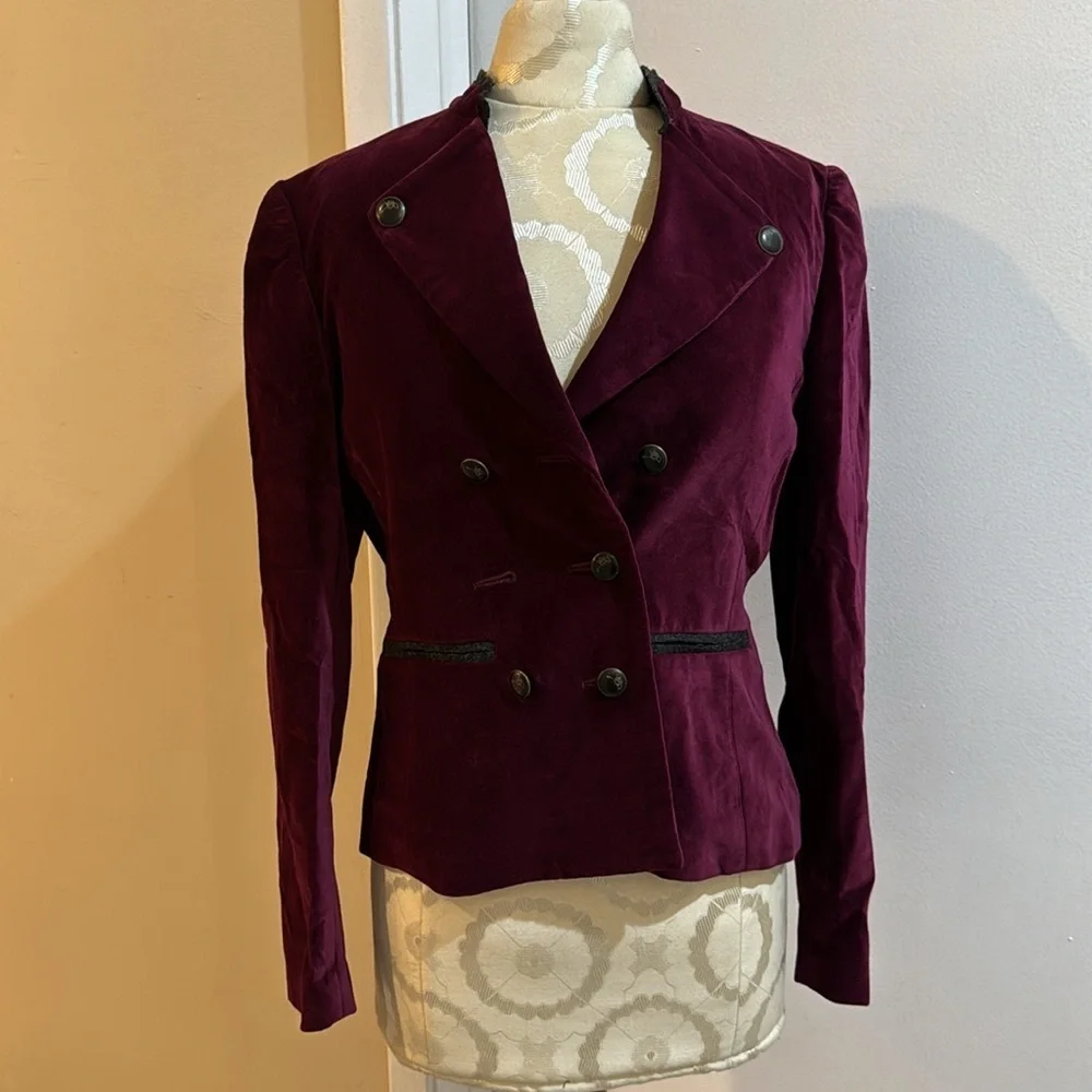 Robert Graham Velvet Deep Wine Purple Cropped Lined Pockets Button Up Jacket 4